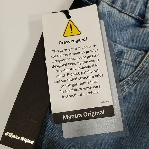 NWT Elasticated-Waist Denim Trousers in Blue Womens Size 34 - Picture 10 of 12